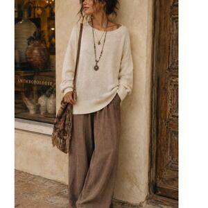 Anthropologie Size M Naomi Sweater Merino Wool Blend Boat Neck Oversized Slouchy